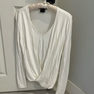 armani exchange white criss cross long sleeve blouse